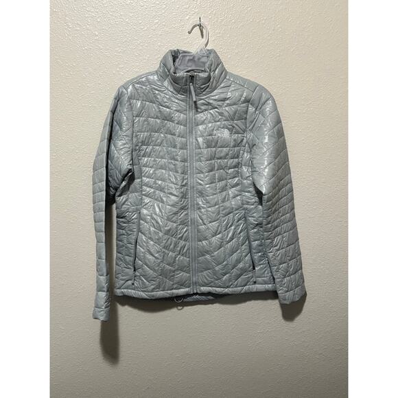 Women’s North Face Thermoball Eco Silver Gray Zip Front Puffer Jacket Coat, M - Picture 1 of 4